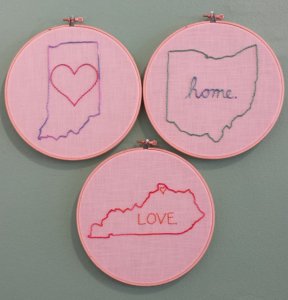 state outline embroidery samplers, purple hippo stitches, cincinnati